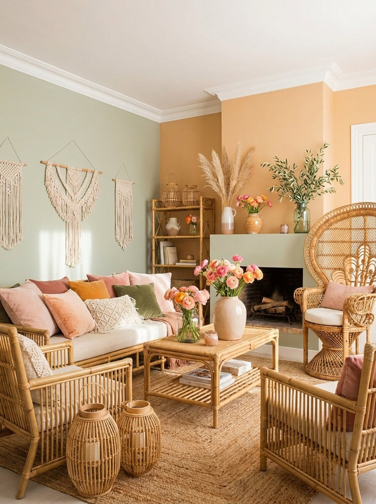Natural bamboo and rattan home accessories