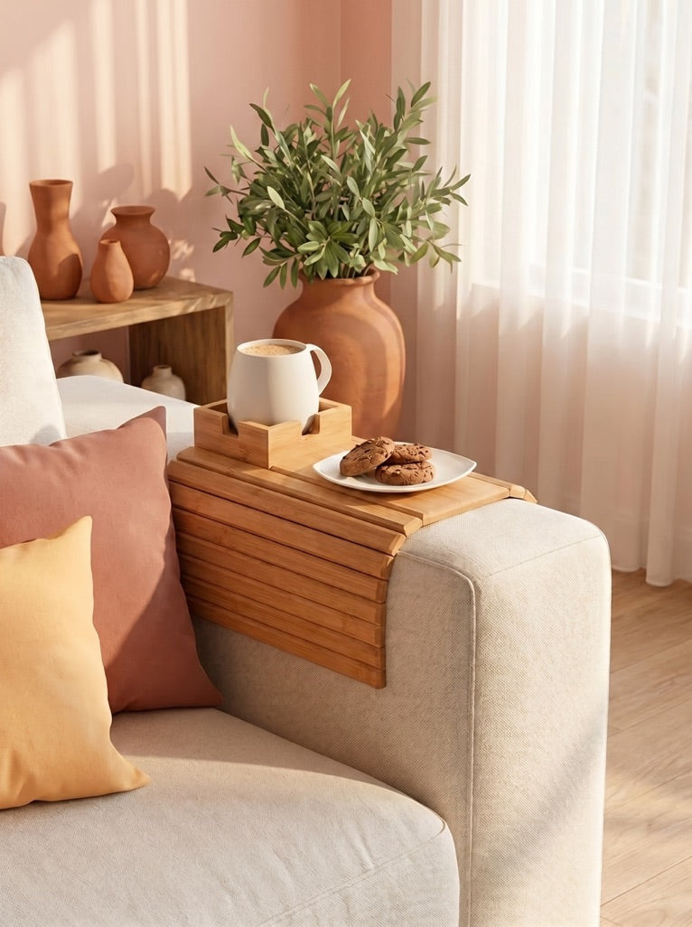 Bamboo sofa tray and walnut wood serving tray comparison