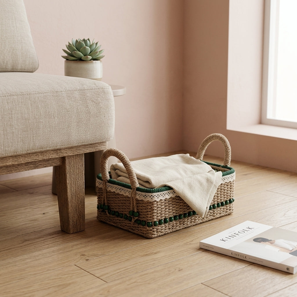 Handwoven Serving Basket/tray — Natural Boho Organiser